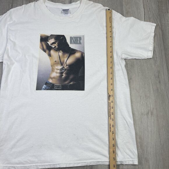 Vintage Y2K Usher Concert Tour Rap R&B T Shirt White Mens Size Large 90s J - Picture 6 of 8